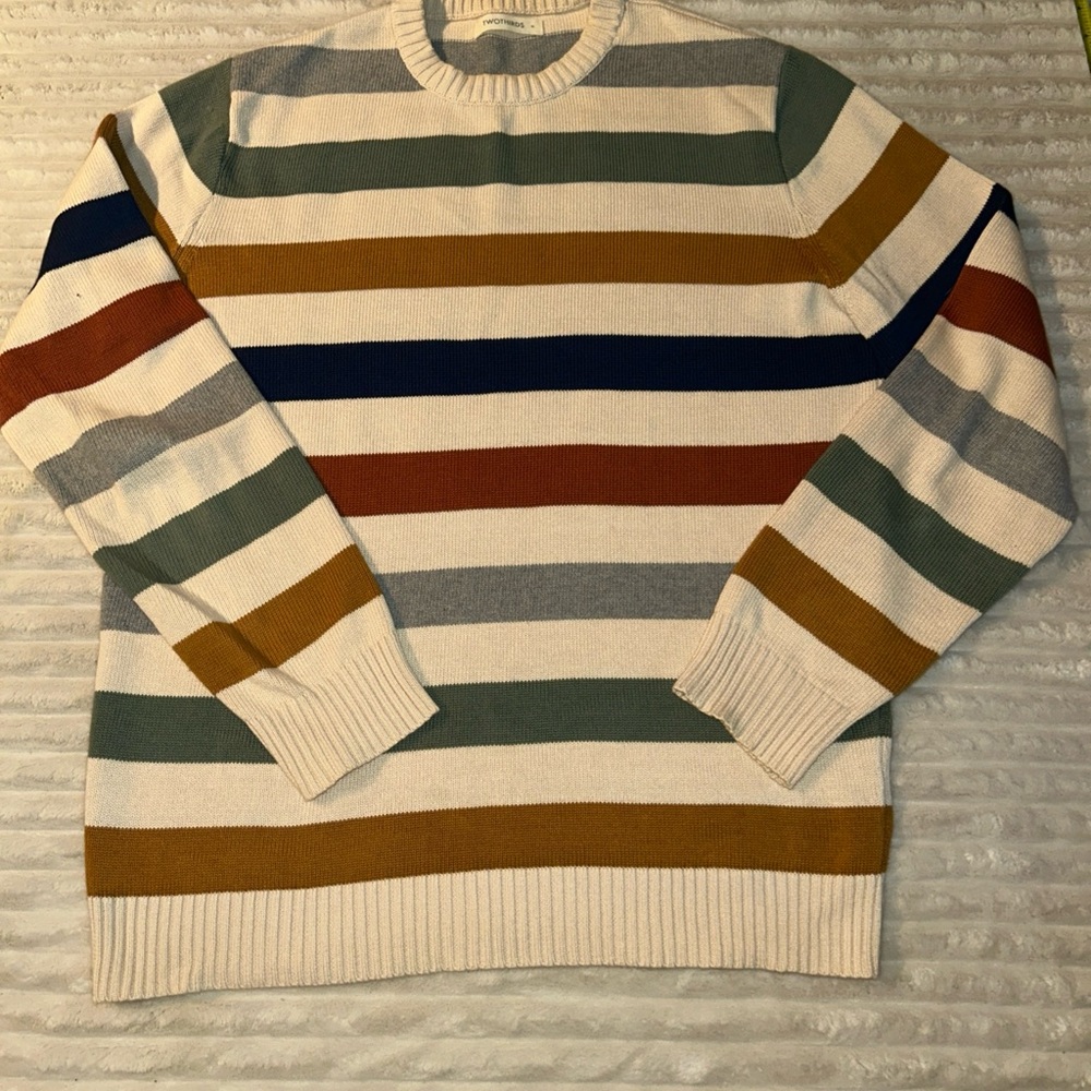 TwoThirds Womens Sweaters XL  Organic Cotton Jumper Pullover Striped Rib